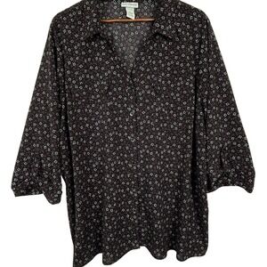 Catherines Geometric‎ Blouse Black Purple 2X 22/24 Button Front Career Office